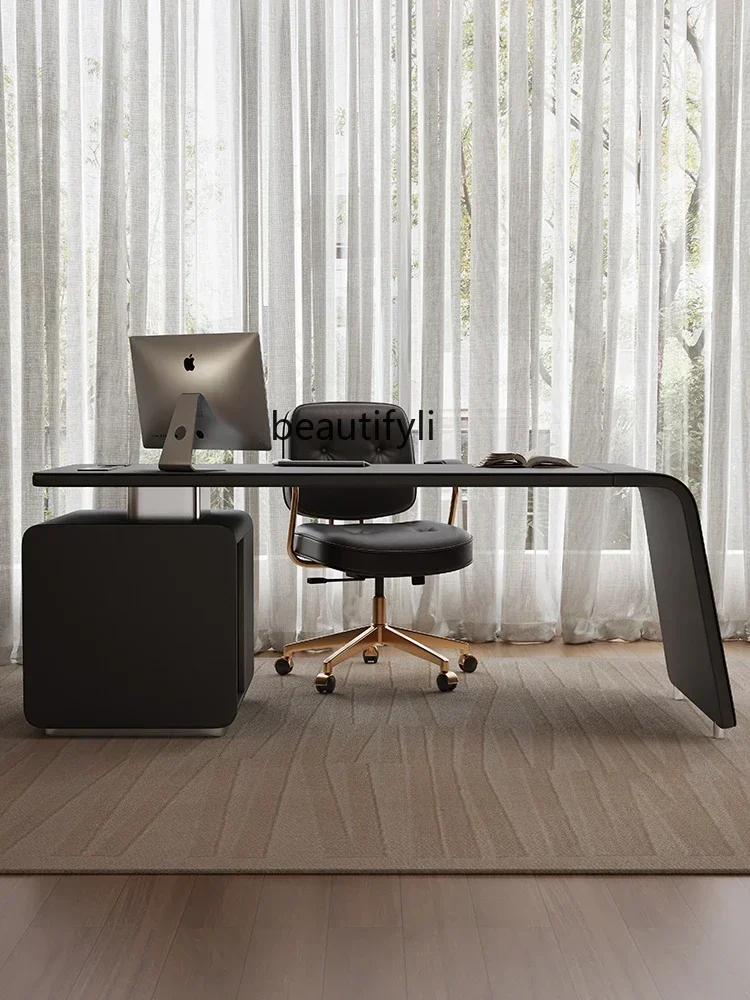 

cqyИтальянский кожаный стол-седло, современный простой домашний компьютерный стол, стол начальника