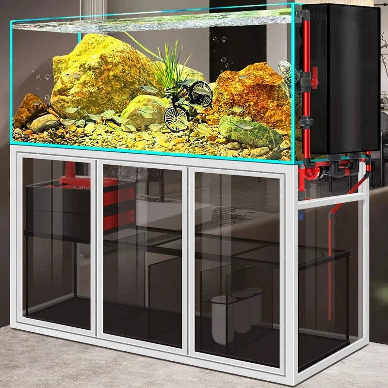 Stream Tank Full Set Industrial Style Fish Tank Living Room Super White Glass Bottom Filter Original Ecological Grass Tank