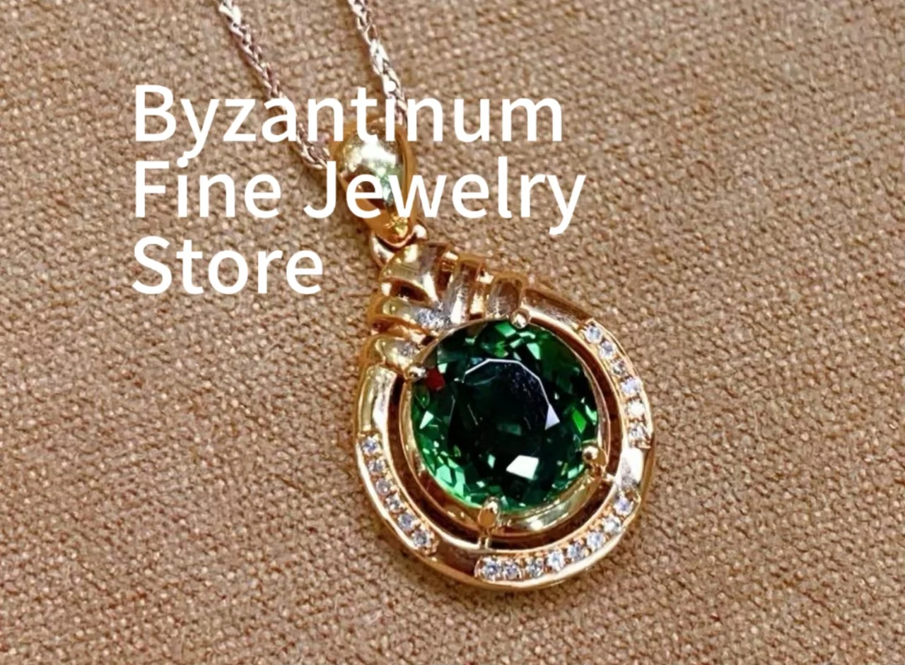 Certificated18K Solid Gold Inlaid Natural Tourmaline 8.5ct Genuine Diamond 0.06ct Pendant High End Gemstone Real Gold Jewelry