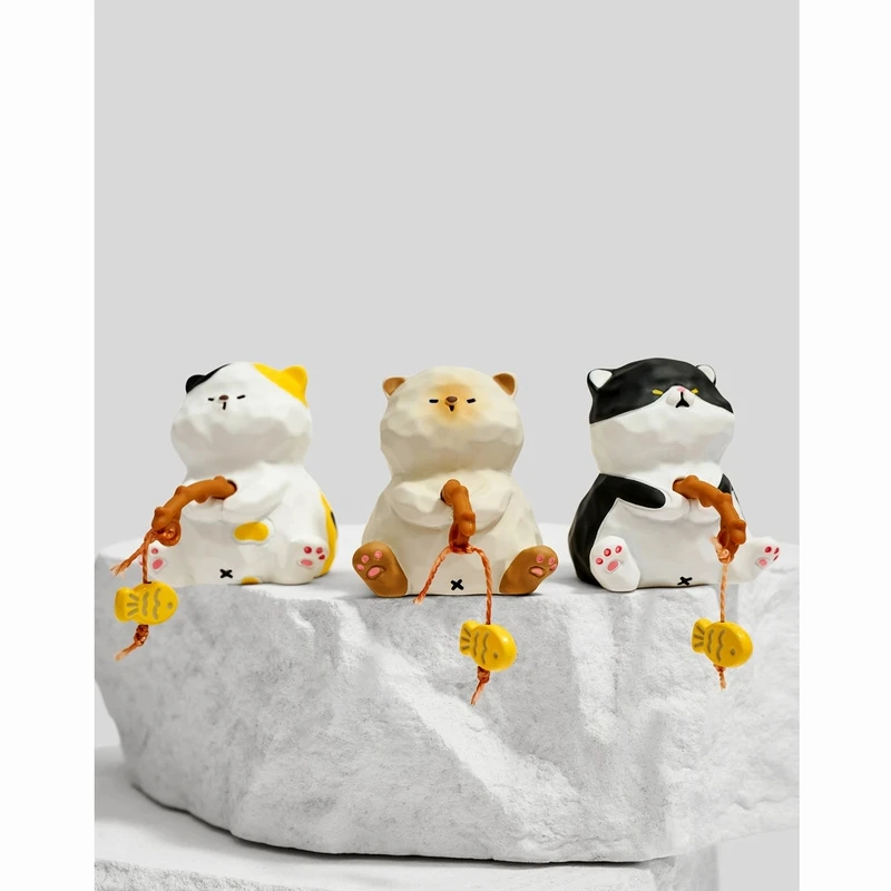 Cartoon Small Black Cat Fishing Resin Desktop Ornament Cute Cat Workstation Computer Desk Decoration Gift Home Decoration