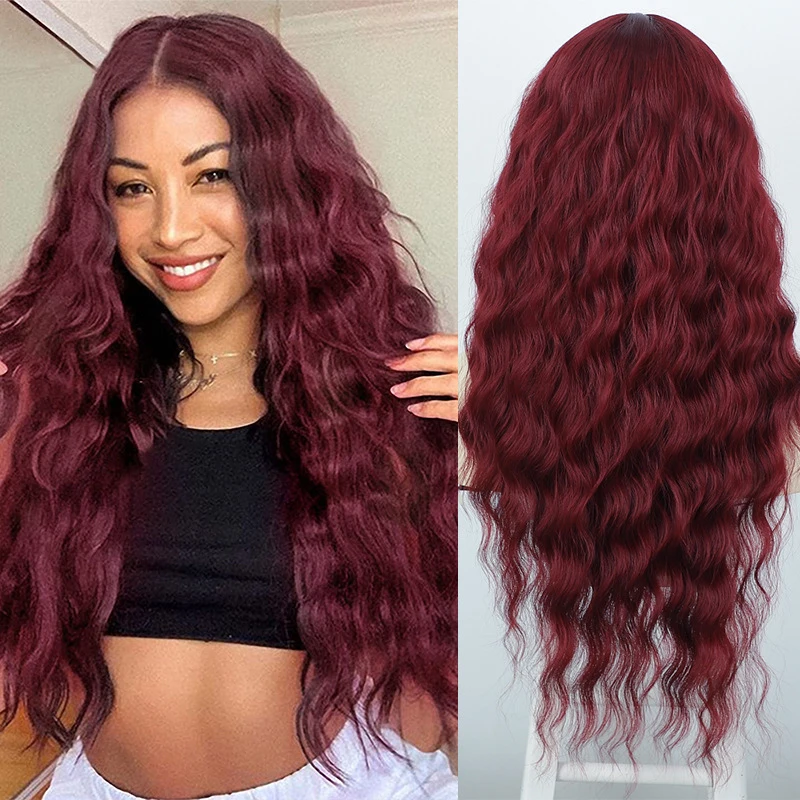 European and American women's wig, small lace middle-parted long curly synthetic hairpiece, high-temperature silk water wave