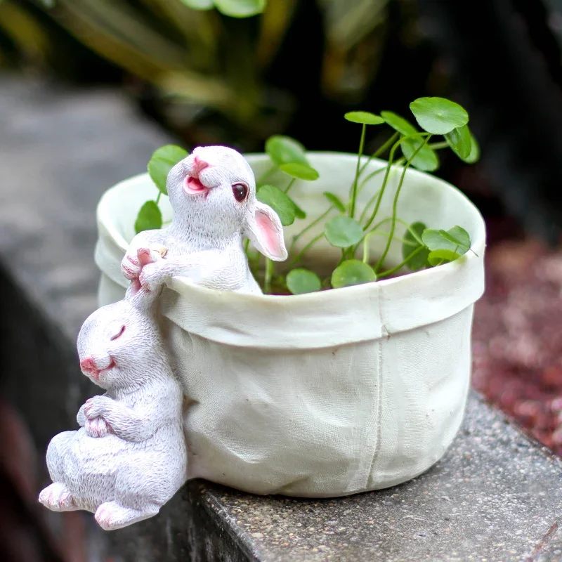 Pocket Bunny Flower Pots for Plants, Creative Resin, Desktop, Succulent Plant, Bonsai Pot, Cute Decoration, Hydronics Vase