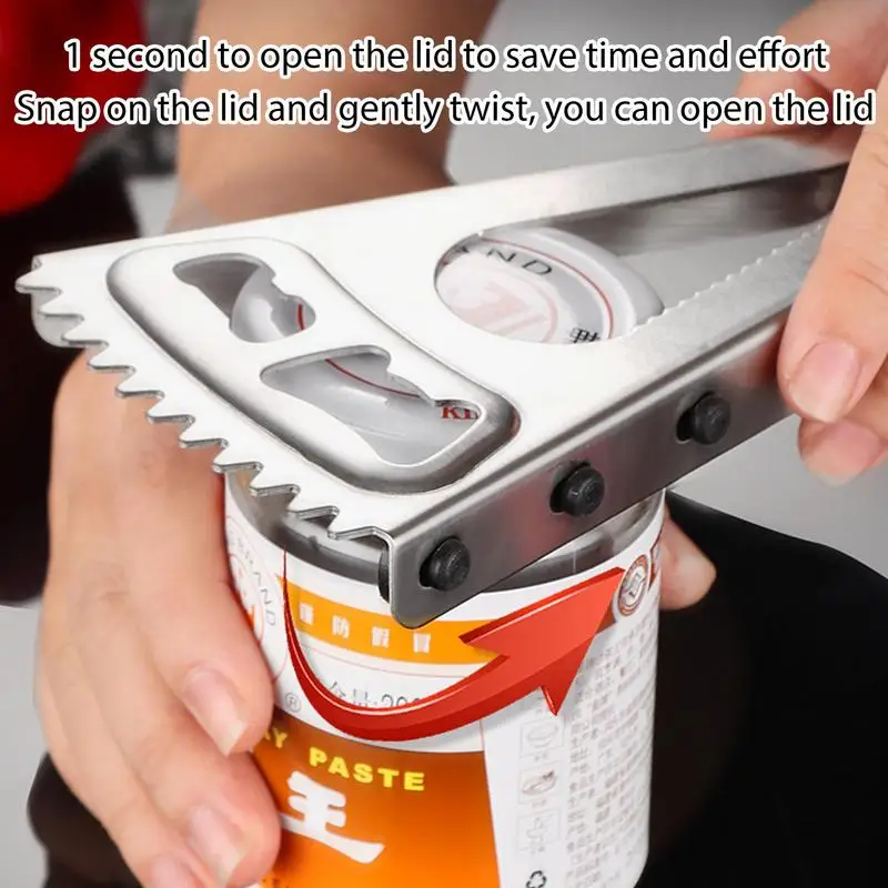 Handheld Can Opener Manual Stainless Steel Can And Bottle Opener Portable Kitchen Gadgets Metal V Shaped Non-Slip Silicone Strip