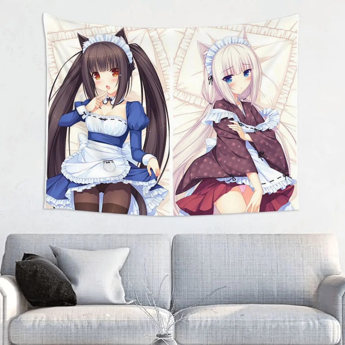 Nekopara Chocola Vanilla Tapestry Wall Hanging Wall Tapestry Anime Sexy Gir INS Throw Rug Blanket Room Home Decor Yoga Mat