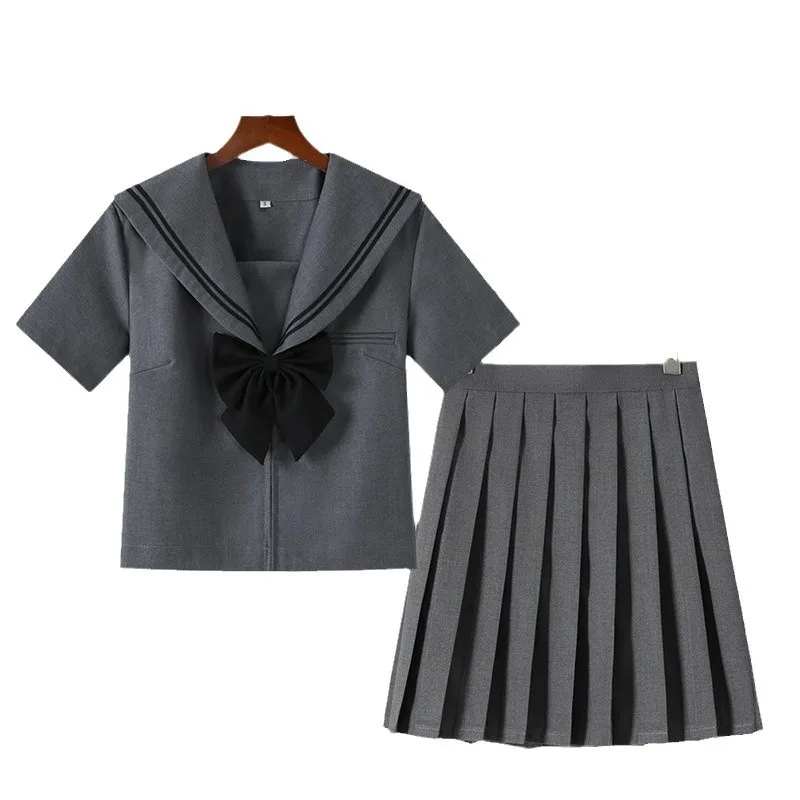 Vielseitiger Schuluniform-Rock für Damen, Matrosenanzug, graues JK-Uniform-Faltenrock-Set für die Sekundarschule, Rollenspiel-Kostüm-Set
