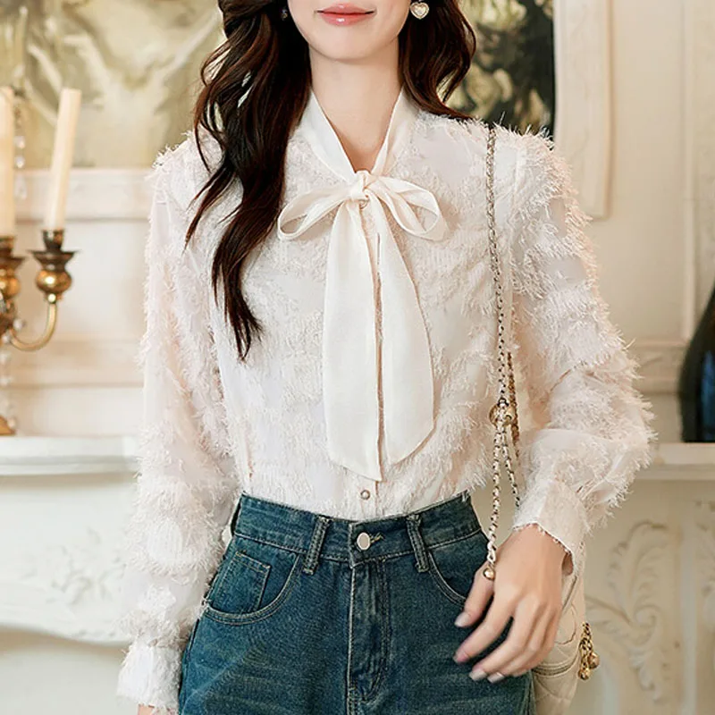 

Women Shirt Blouse New Long Sleeve Bow Collar Elegant Chiffon Shirt Blouse Women Tops Blouses Shirts Blusas Para Mujer 2025 Q739