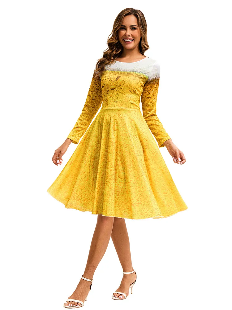 Beer Festival New Women Dress Yellow Gradient Long-Sleeved Beer Skirt Cosplay Costumes Carnival Party Stage Performance Clothes