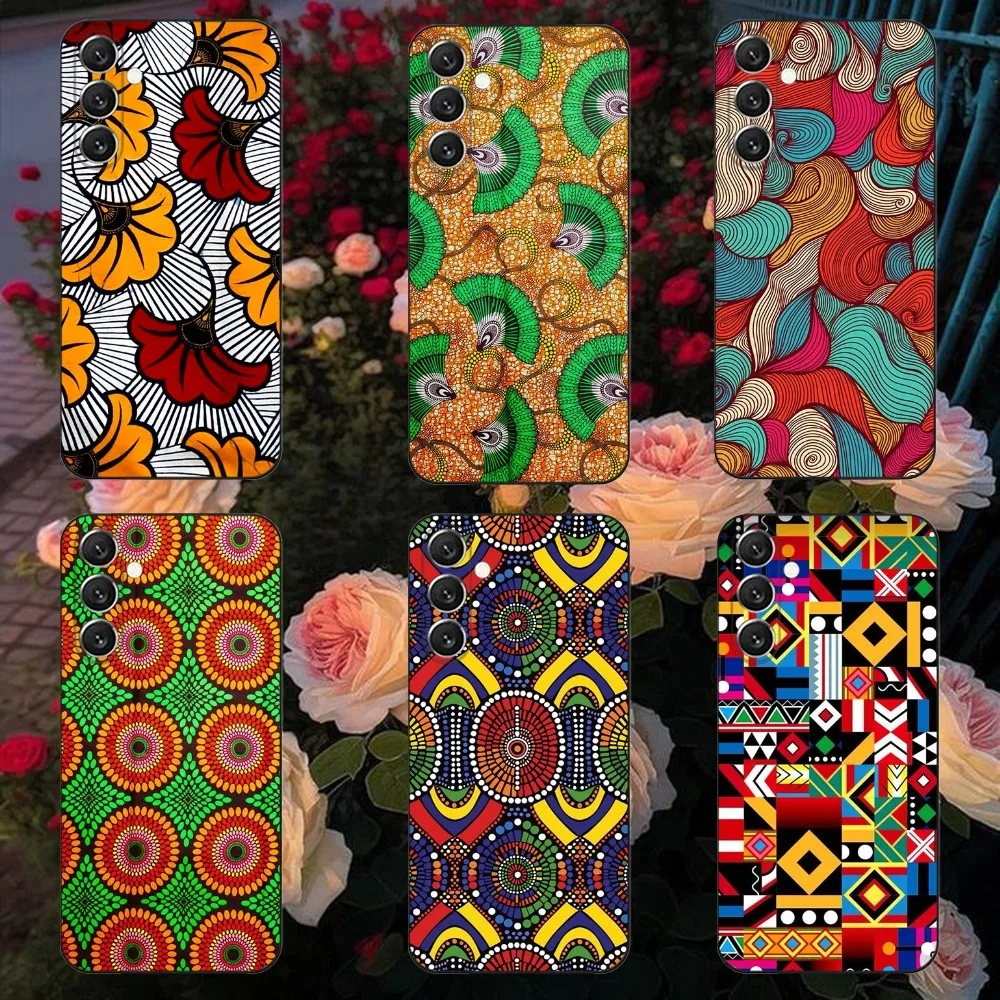 

African Fashion Fabric Phone Case Phone Case For Samsung Galaxy A13,A21s,A22,A31,A32,A52,A53,A71,A80,A91 Soft Black Shell
