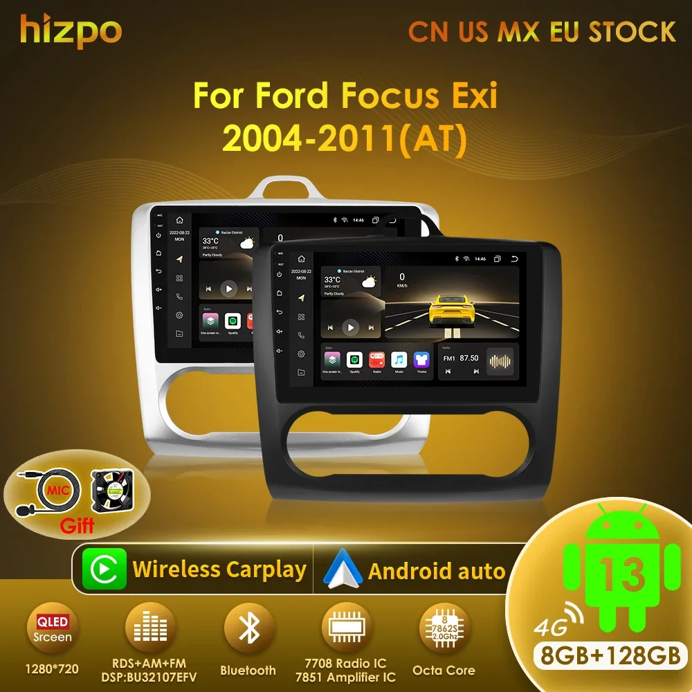 

Hizpo CarPlay Car Radio Multimedia Player Android 12 for Ford Focus Exi MT AT 2004 - 2011 Auto GPS 2din Autoradio Navigation