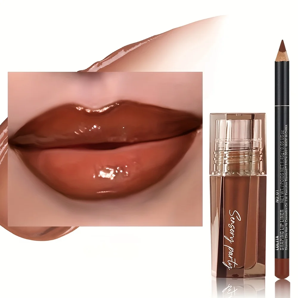 Velvet Hydrating Lip Gloss & Lip Liner Set, Waterproof Long Lasting Non-Stick Lip Makeup, Smooth 3D Lip Kit Gift