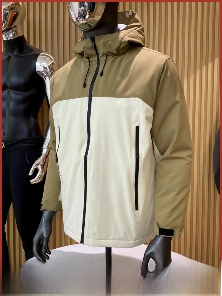 

Thiened Outdoor Men's Cotton Jaet with Hood Windproof Waterproof Workwear Sle Zipper Decoration Warm Youth Faion