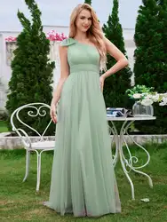 Elegant Evening Dresses Romantic One Shoulder Bowknot Streamer Tulle 2024 Ever Pretty of Mint Gree Bridesmaid Dress