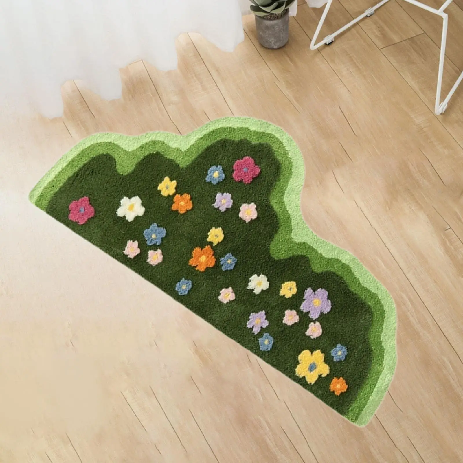 Plants Flower Rug Stylish Creative Home Decoration Lightweight Anti Slip Floor Mat for Household Cafe Dorm Living Room Apartment