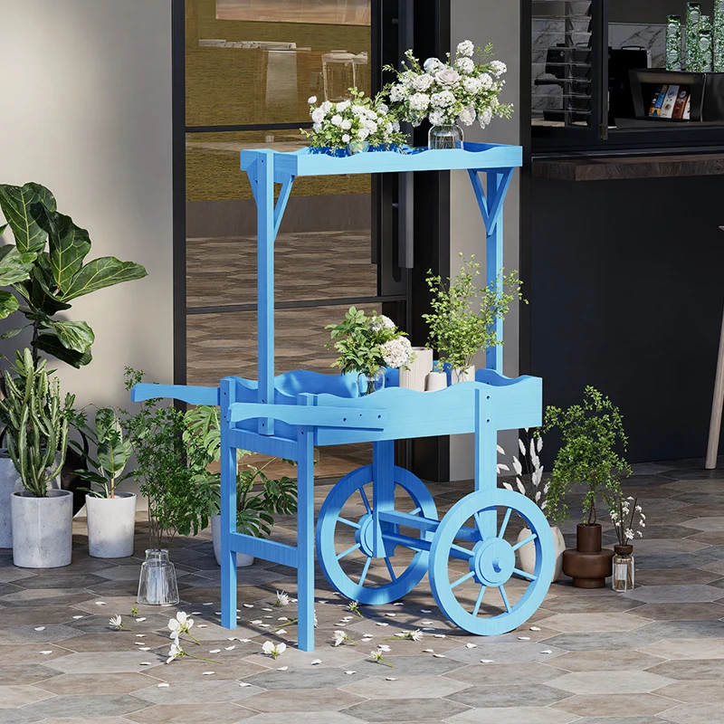 

Outdoor anticorrosive solid wood cart flower stand garden rack