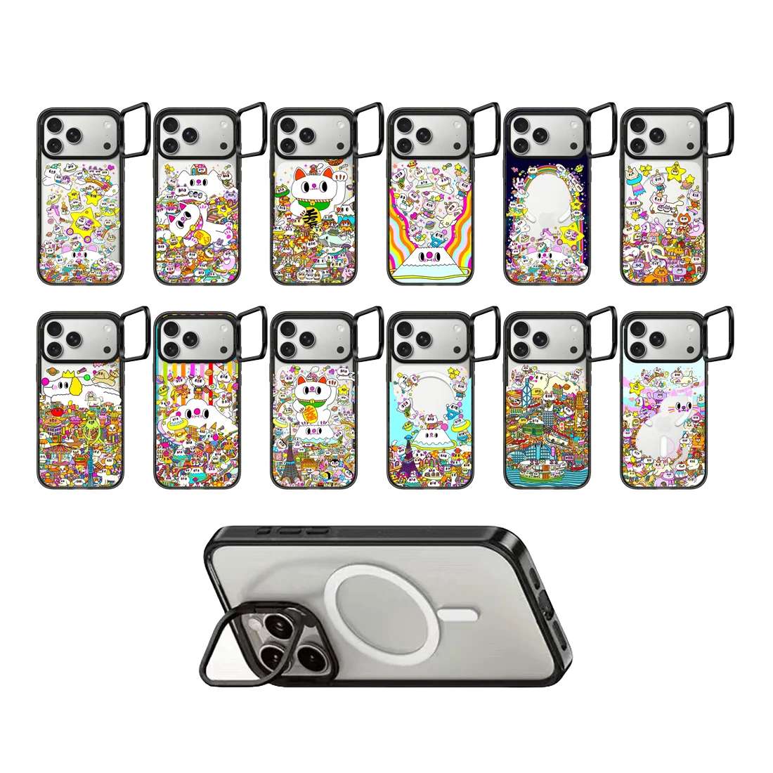 

Japanese Lucky Cat Camera Ring Stand Acrylic Magnetic Cover for IPhone 12 13 14 15 16 17 Pro Max Case for IPhone 17Pro