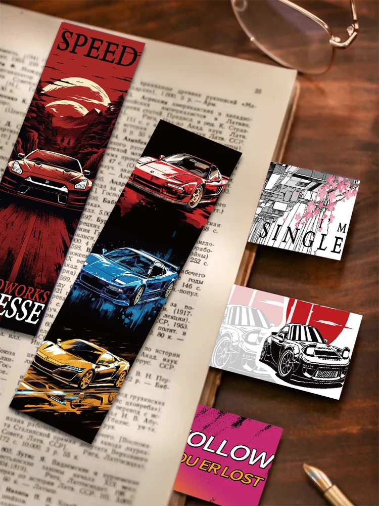 Cool Racing JDM Bookmarks, Read Pages, Mark Books, Students Decoration Paper Cards with Diary Notebook, 30Pcs