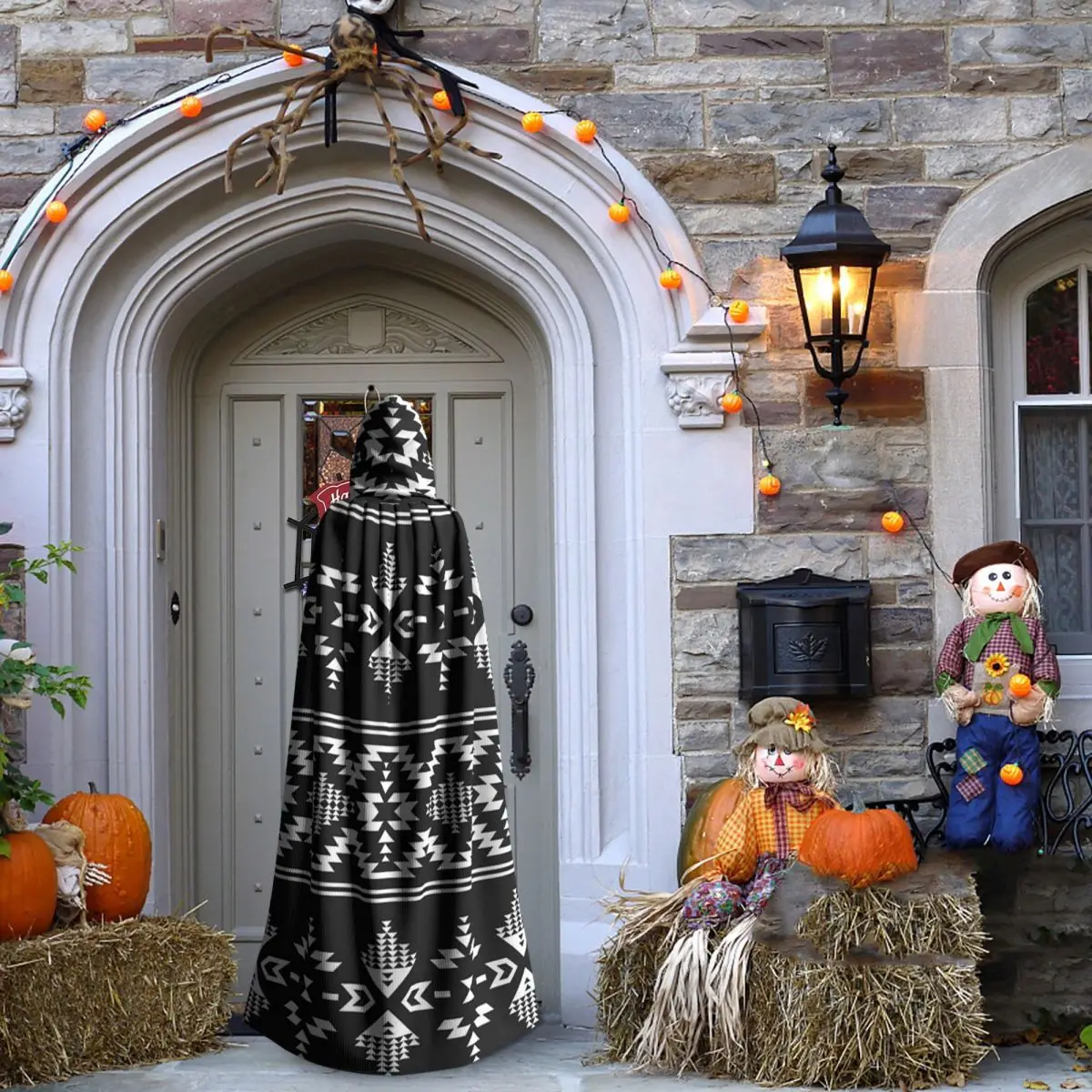 Tribal Navajo azteca étnico Hipster estampado capa larga con capucha bruja disfraz Medieval capa de Cosplay abrigo de Halloween adulto Unisex
