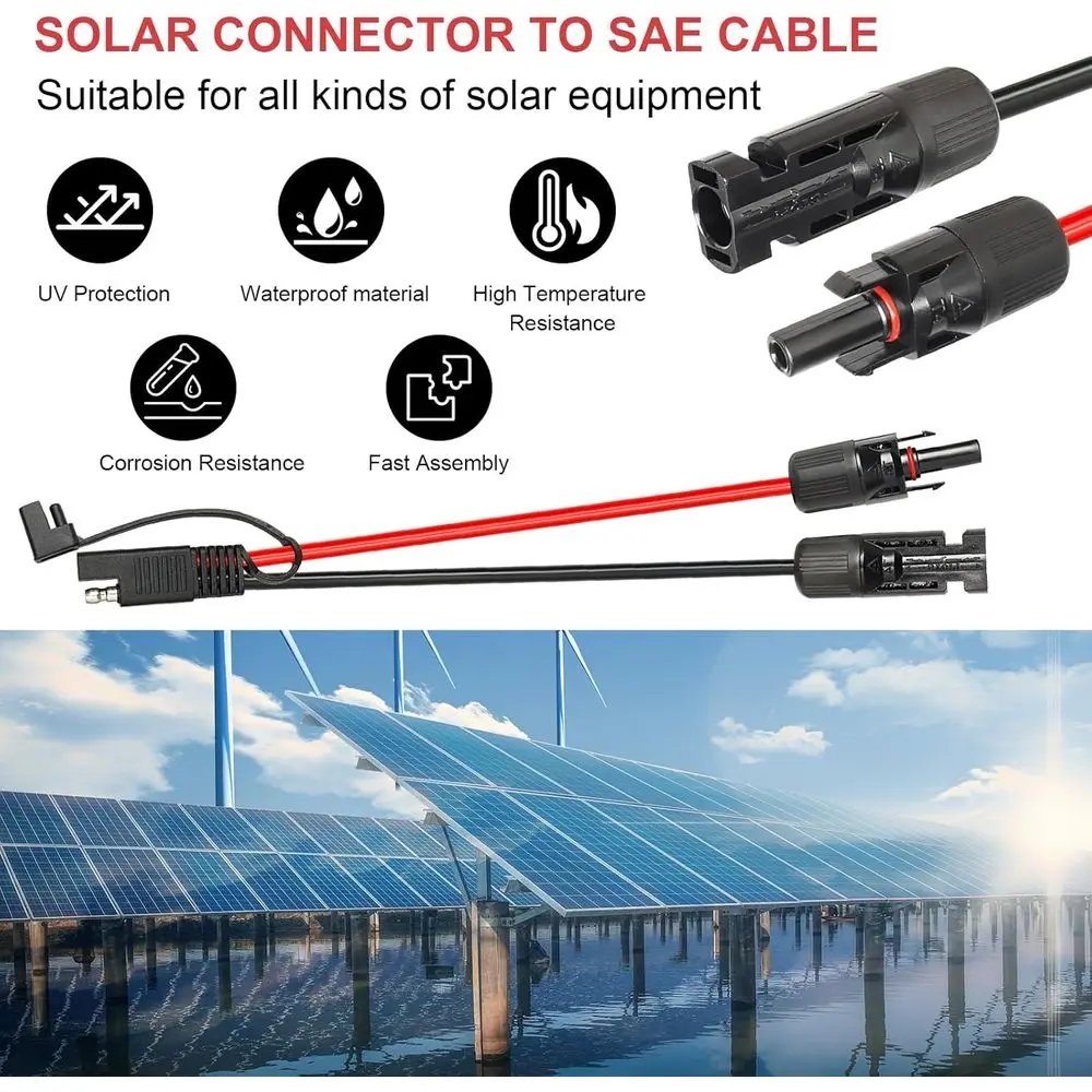 Cable adaptador de panel solar a SAE - Cable de extensión solar de 50 pies 10AWG para kit de cargador de batería de caravana de panel solar RV con SAE Pola
