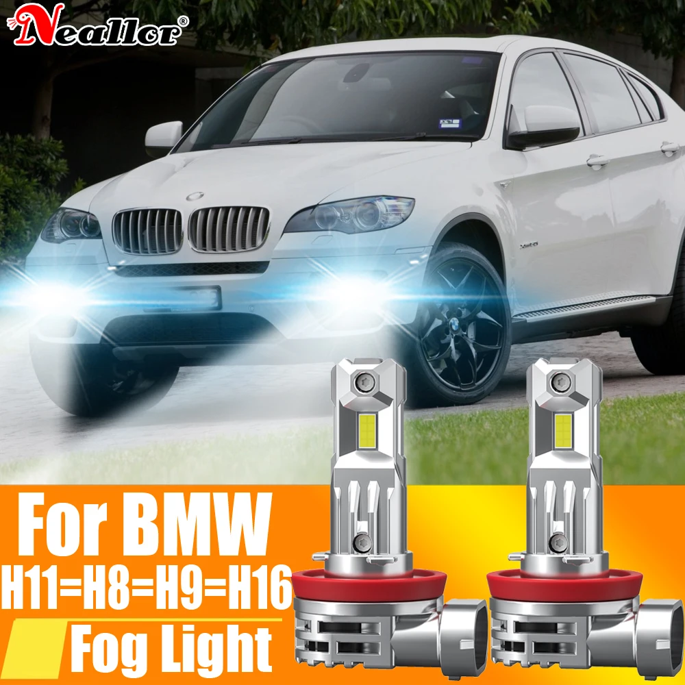 Faros antiniebla Led para coche, Bombilla Canbus H11 H8, H16 H9, 6000K, diodo blanco, lámpara de conducción, 12v, 55w, para BMW E71, E72, F30, F80, 2 uds.