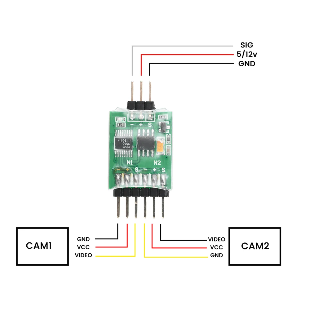 Módulo de comutação de vídeo de 2-3 canais Unidade de interruptor de vídeo de 3 vias Dispositivo de interruptor de vídeo DC5-12V para câmera RC FPV Transmissor de drone