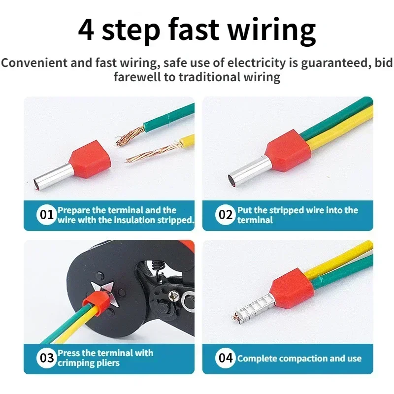 100PCS TE0508 TE1508 TE7508 TE2508 Double Pipe Twin Cord Electrical Wire Insulated Ferrules Crimp C Block Connector Terminator