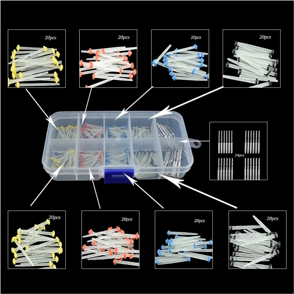 

160Pcs Dental Glass Fiber Post Single Refill Package 24Pcs Drill Screw Thread for Root Canal Core Buildup Restoration Tools