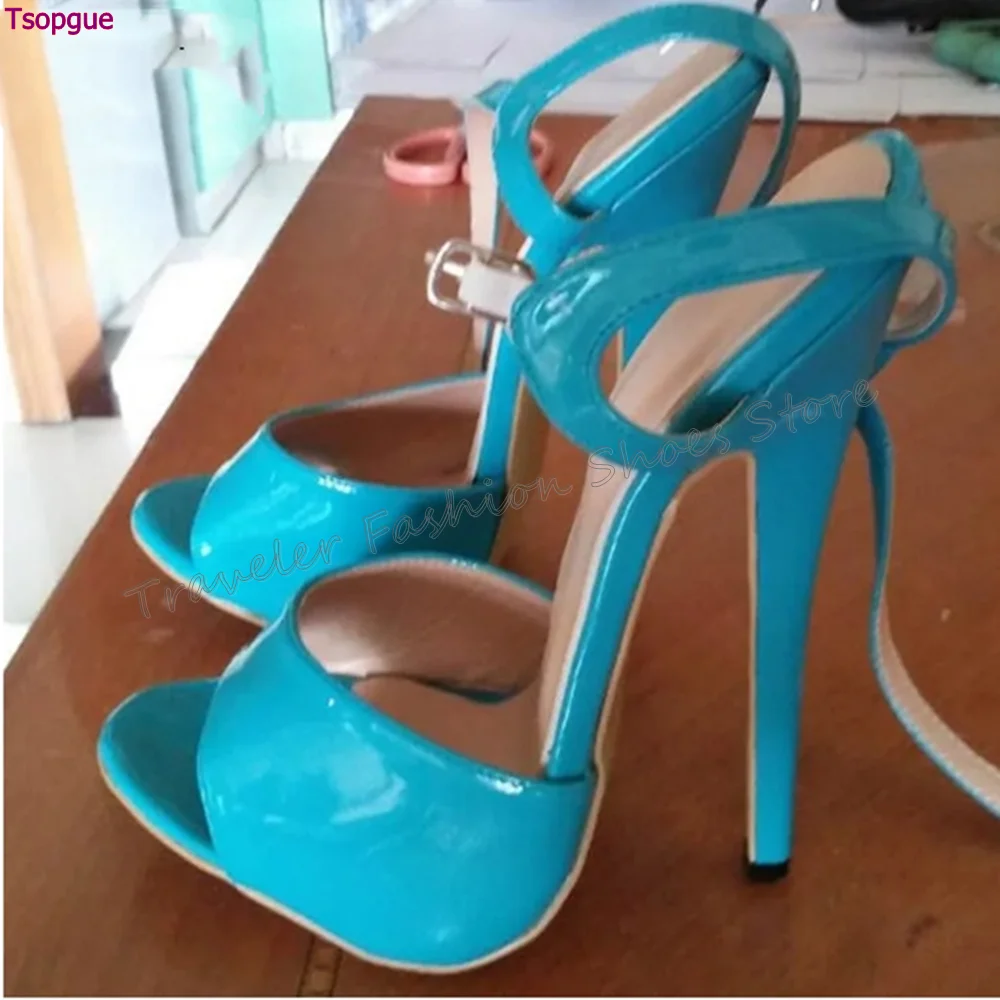 Red Peep Toe Ankle Buckle Sandals Patent leather Thin High Heels High Heel Shoes for Women Heels 2025 New Zapatos Para Mujere