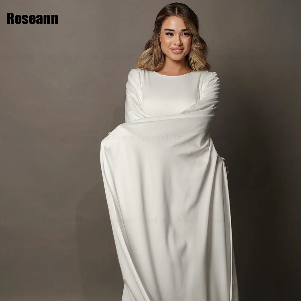 Muslim 2024 Simple O-Neck Ivory Mermaid Wedding Dresses Applique Lace Full Brush Train Floor Length Bride Dress robe de mariée