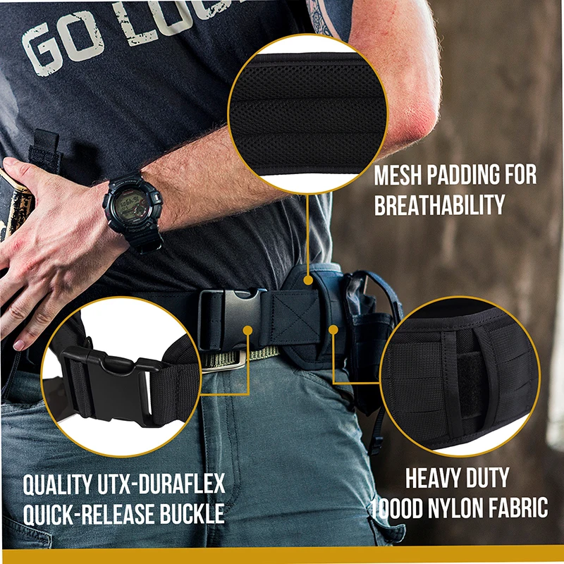 ONETIGRIS Tactical Battle Belt - MOLLE Belt Quick Release Padded Patrol Belt Airsoft Belts for Men