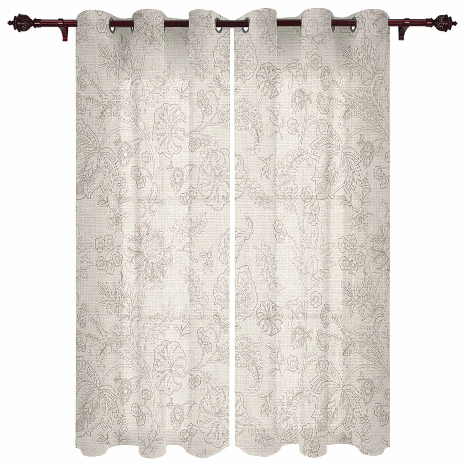 Flower Monochrome Retro Window Window Curtains Living Room Bathroom Bedroom Decor Kids Window Treatment