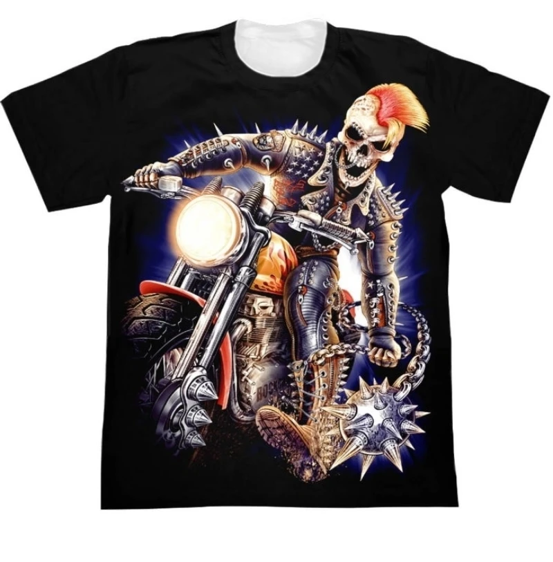 

Summer Hot Selling 3D Skull Print Heavy Motorcycle Riding Top For Men And Women Quick Drying Round Neck Short Sleeved T-Shirt