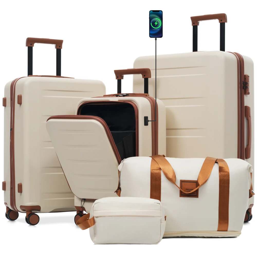 

Luggage Sets 5 Piece Travel Front Opening 20inch with USB Port Carry on , Hardside Expandable 24/28inch Suitcase with Spinner Wheel, Lightweight Travel Luggage ,TSA Locks