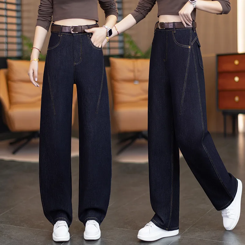 

Джинсовые синие прямые джинсы для женщин, ранняя осень, модные новые тенденции, популярные облегающие узкие широкие брюки