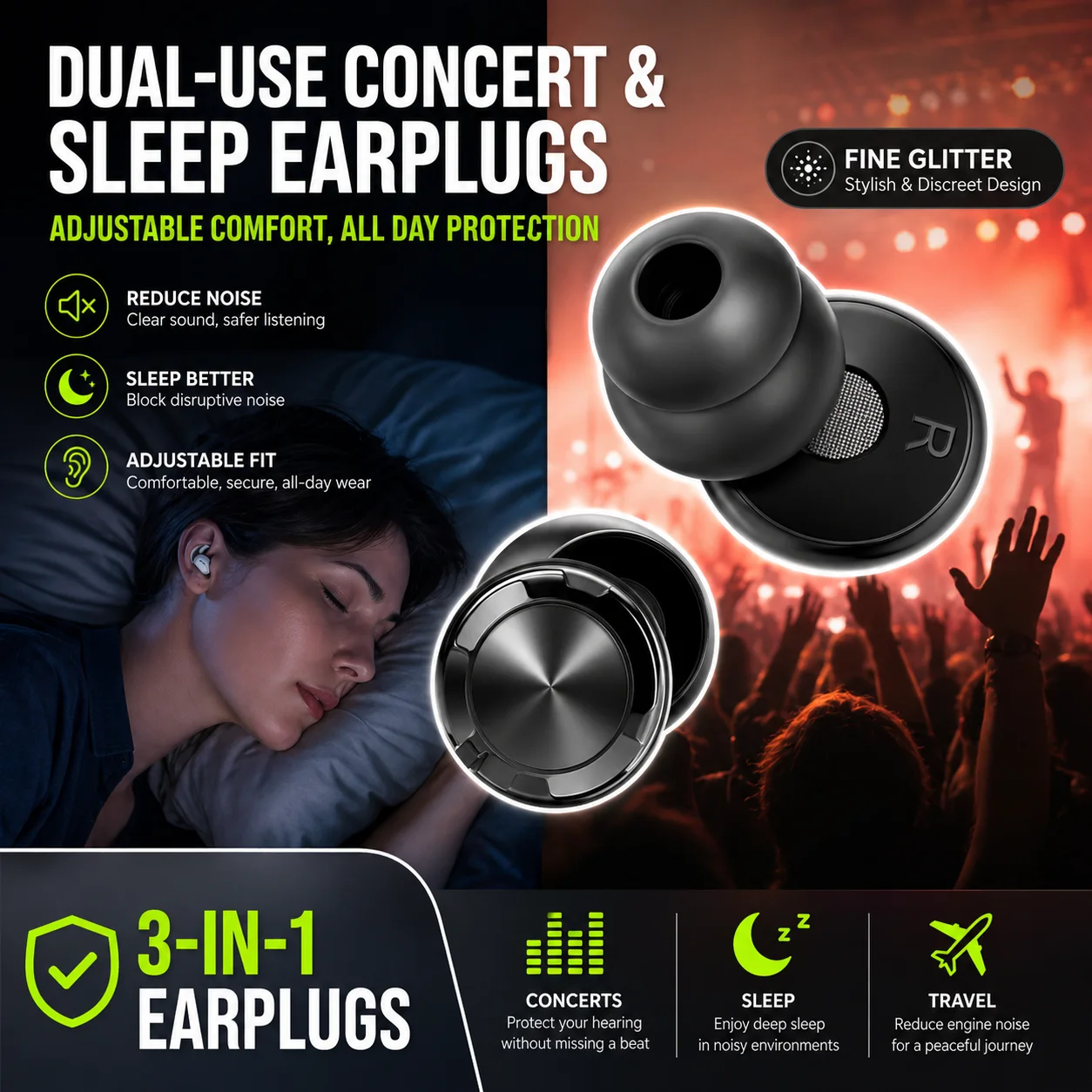 3 in 1 Noise Cancelling Adjustable Earplugs For Sleep Soft Comfortable Noise Reduction And Soundproof Earplugs Ear Protector