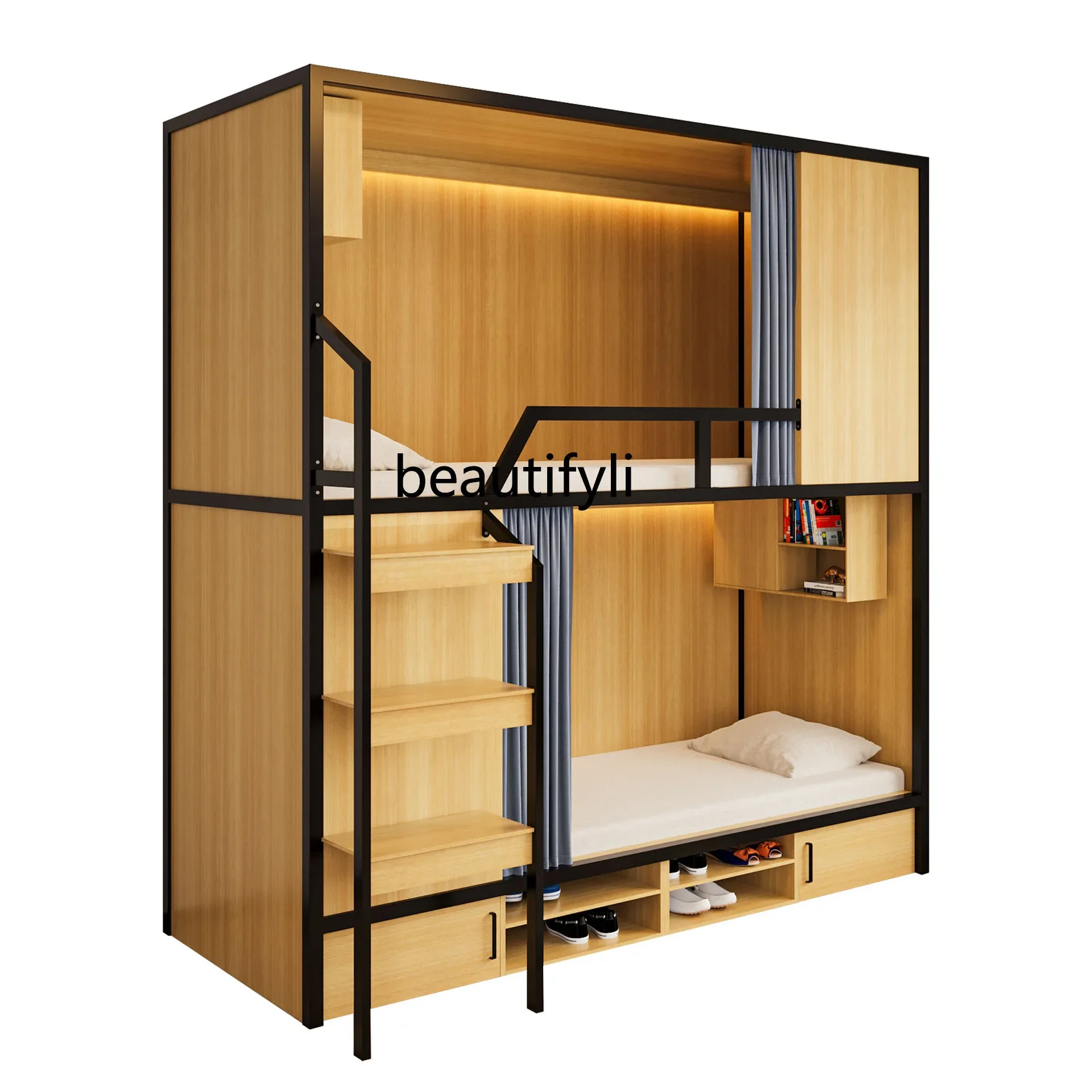 

Upper and lower bunk beds Double wrought iron apartment bed Dormitory bunk bed Space capsule Upper and lower beds