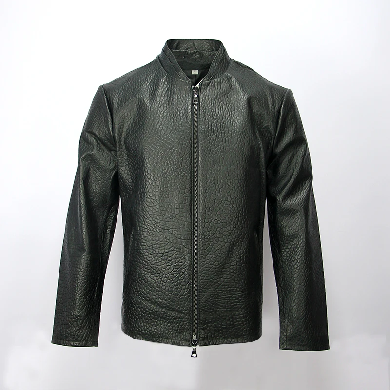 

Мужская повседневная кожаная куртка из натуральной овчины с воротником-стойкой, приталенная, в стиле мотоциклетной куртки, верхняя одежда