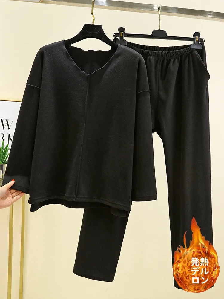 ชุดนอนผู้หญิงแขนยาวคอวี แบรนด์ Thiened Fce Spwear สวมใส่สบายๆ สไตล์ลำลอง เหมาะสำหรับใส่ที่บ้านในฤดูหนาว