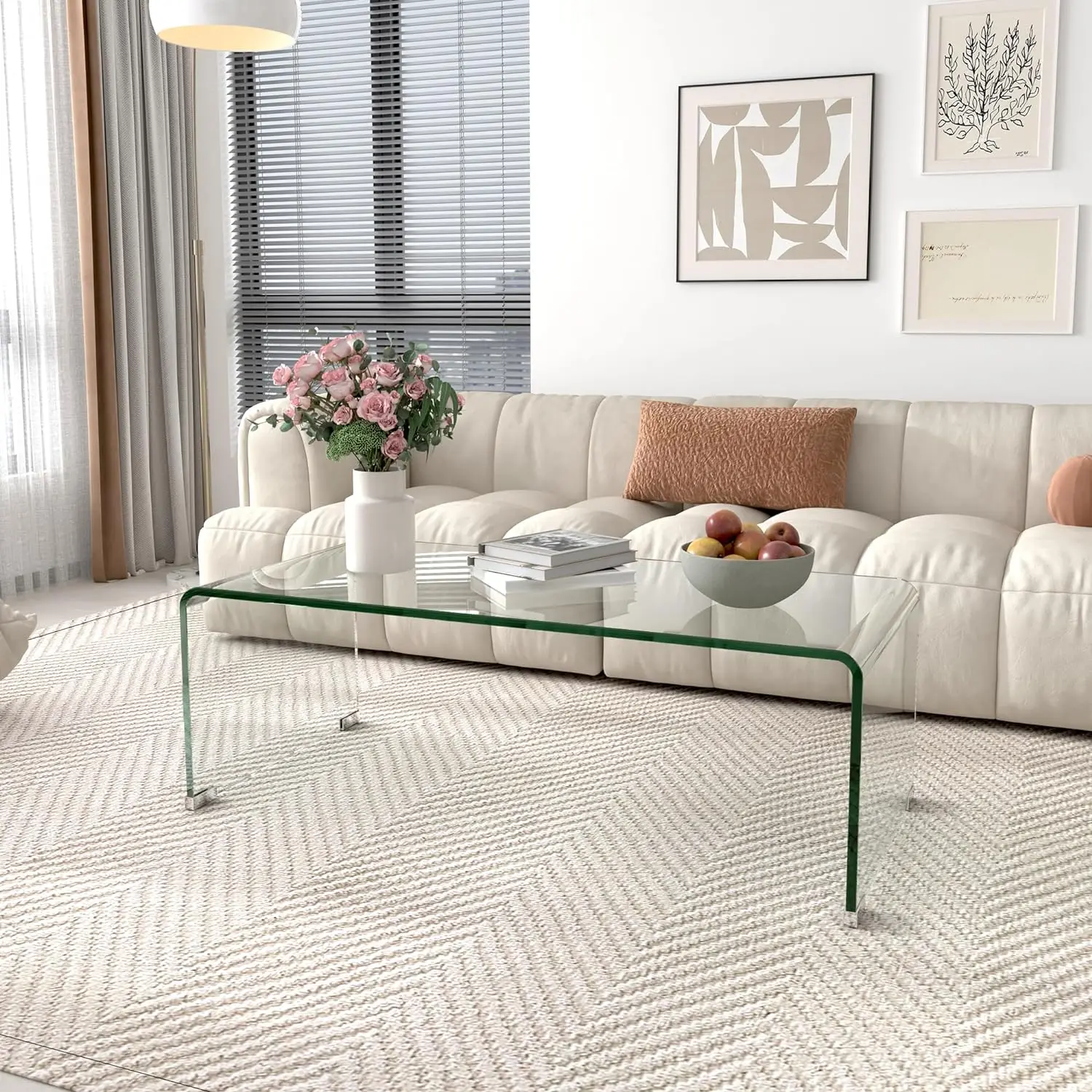 Tempered Glass Coffee Table for Modern Living Room Decor, Easy to Clean with Safe Rounded Edges and Durable Design