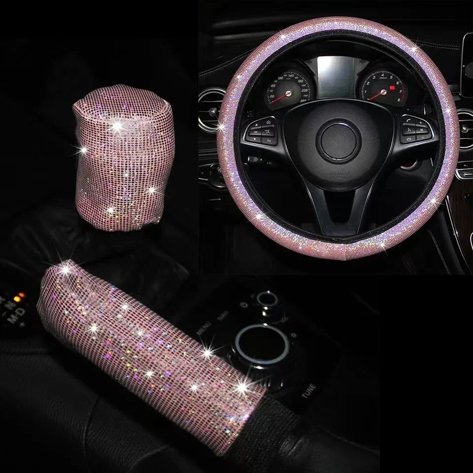 Bling Bling diamentowe dżetów osłona na kierownicę do samochodu 37/38cm akcesoria do wnętrz samochodowych etui damskie Car Styling cztery pory roku — zdjęcie 3