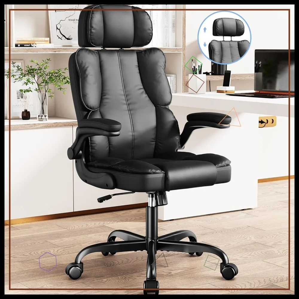 Ergonomic Executive Leather Office Chair with Adjustable Headrest, Armrests & Lumbar Support, Black