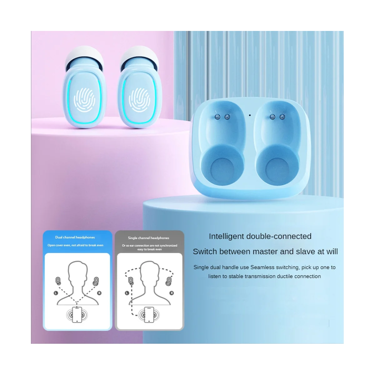 Mini Wireless Bluetooth Headset Touch Light Ohr stöpsel Anti-Schweiß HD Klang qualität Stereo Universal Headset, rosa