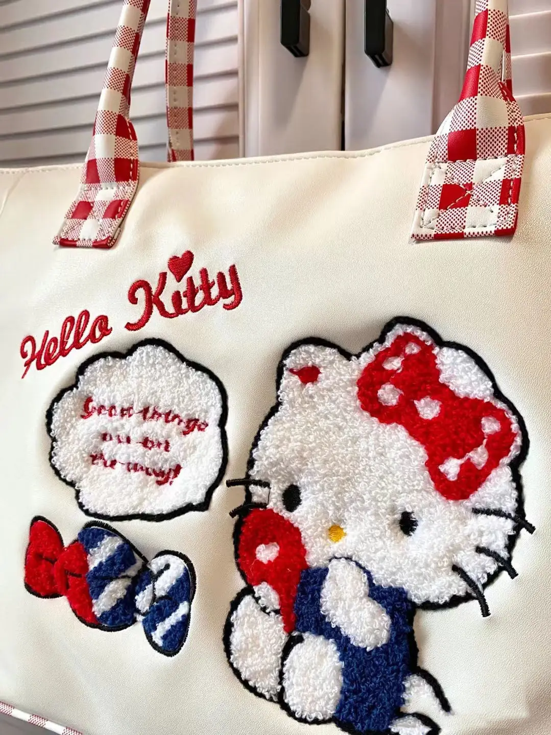 Sanrio Embroidered Hello Kitty Tote Bag Cute Student Party Large Capacity Shoulder Tote PU Leather Shoulder Saddle Shopping Bag