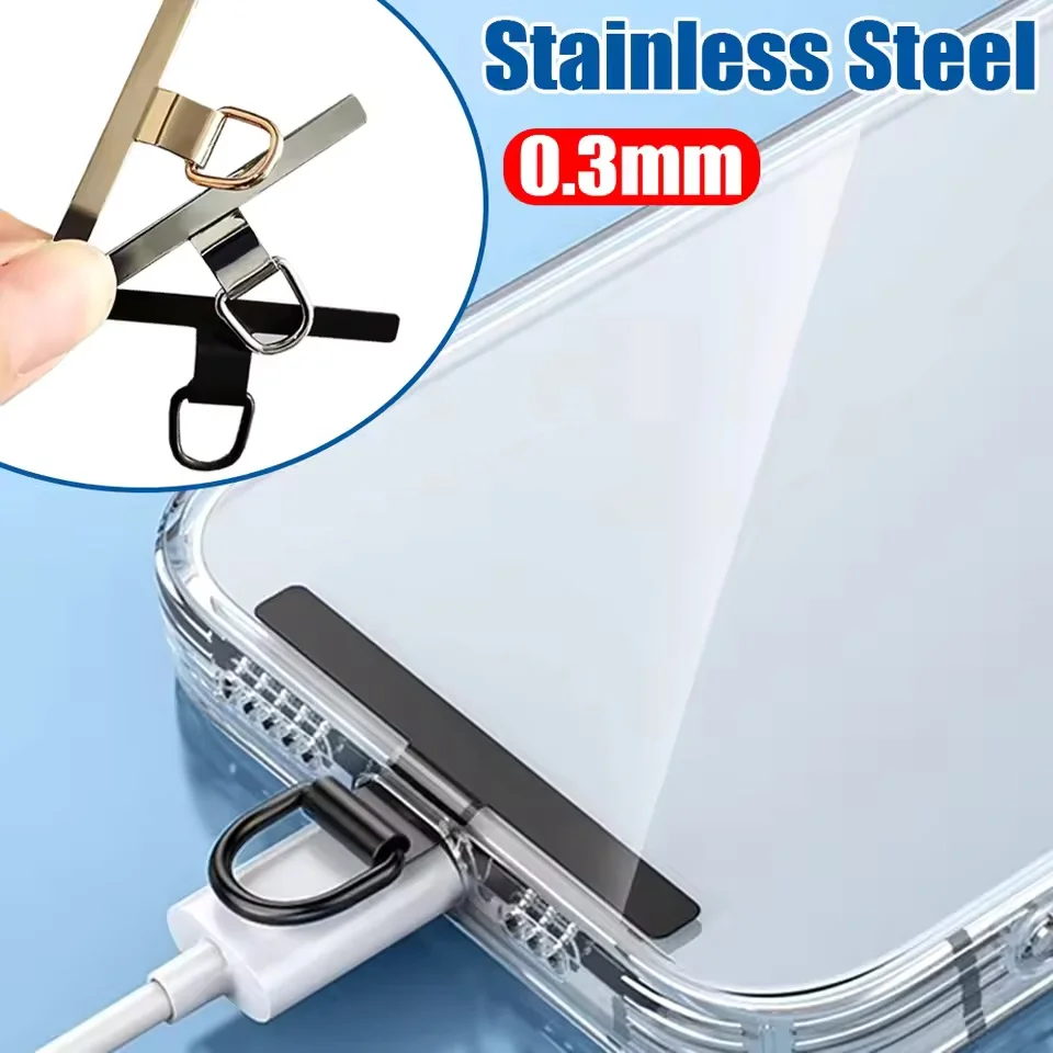 1-4PCS Luxury Metal Cellphone Lanyard Patch Gasket Anti-Lost Stainless Steel Hanging Clip 0.3mm Ultra-thin Phone Tether Tabs