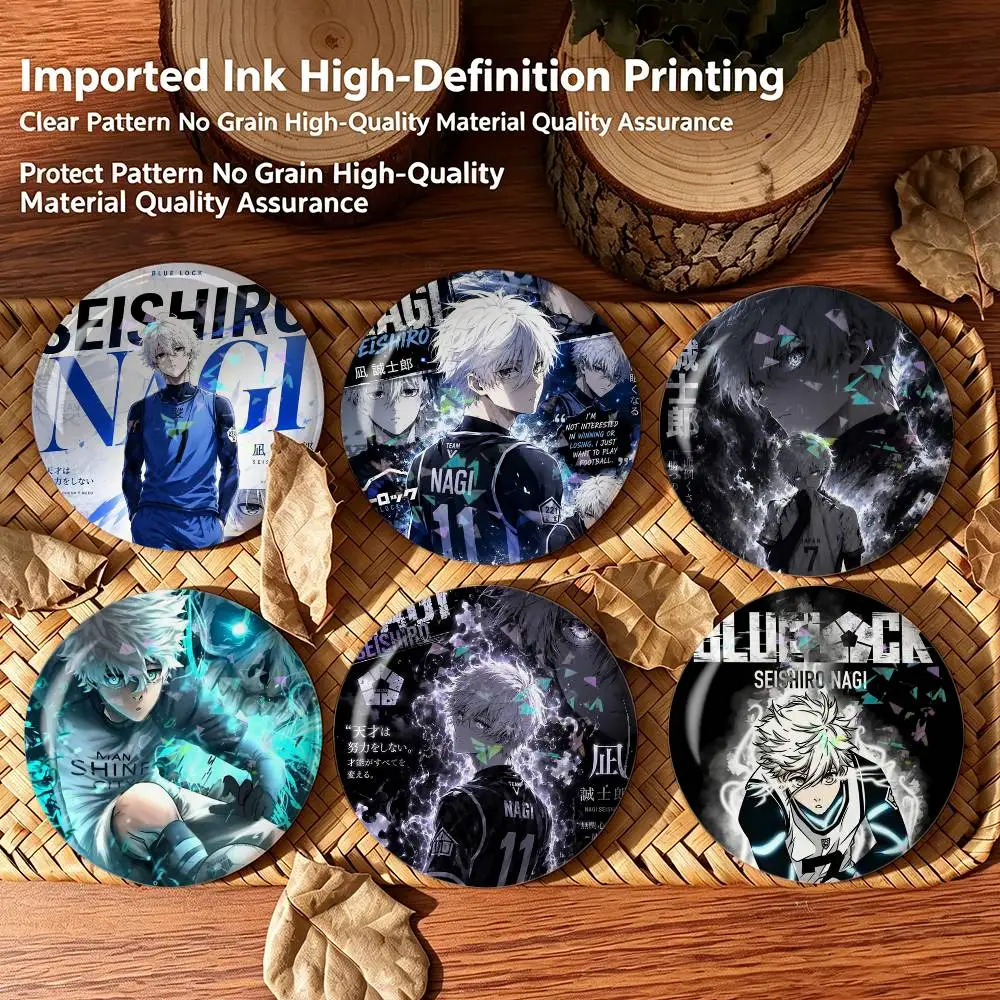 Blue L-Lock Anime N-Nagi  Badges Creative Tinplate Round Button PinsBrooch Badge Clothes Backpack Custom