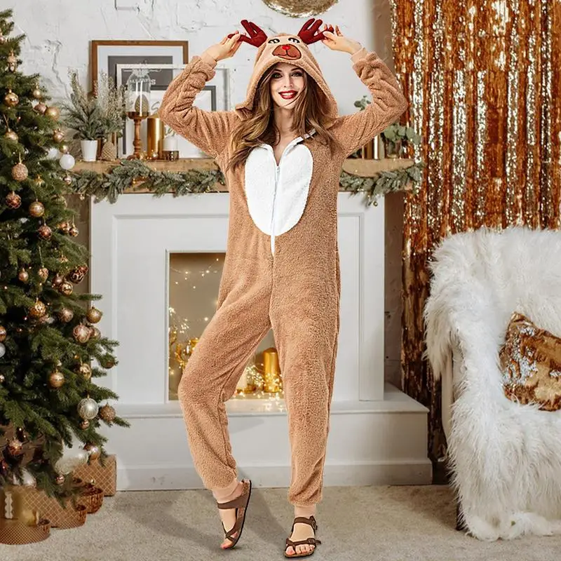 Reindeer Onesie Comfy Wear Jumpsuit Reindeer Costumes Animal Cosplay Pajama Stage Performance Clothes deer Sleepwear for women