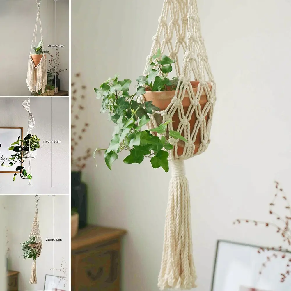 for Indoor Living Room Balcony Macrame Plant Hangers Handmade Garden Plant Pot Holder Decor Hanging Basket Beige Color