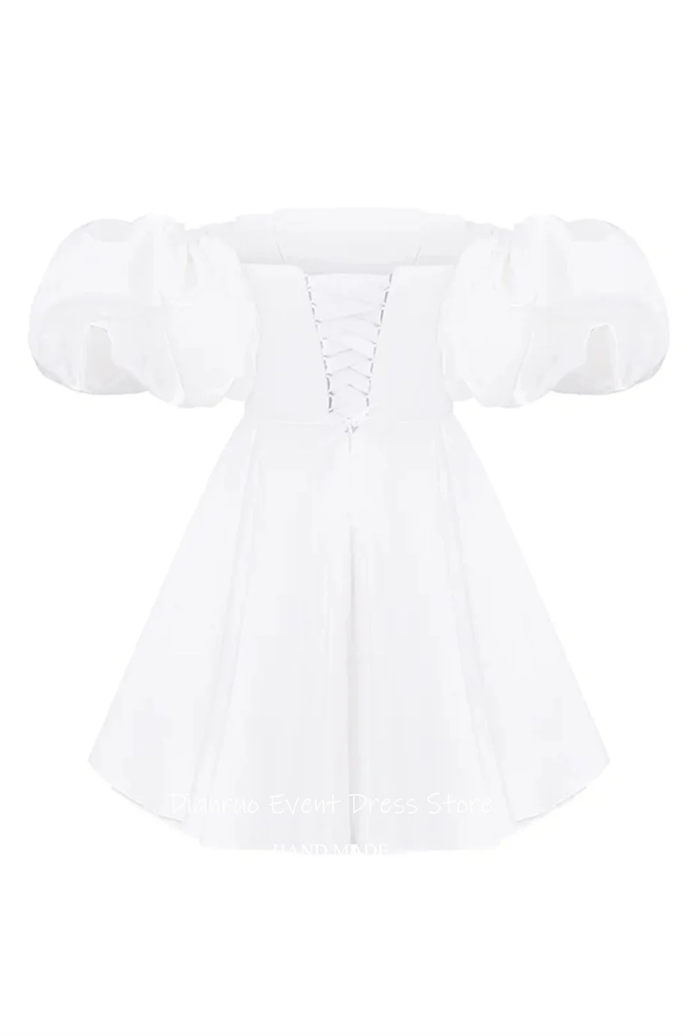 Dianruo Oversized Puffy Sleeves Wedding Dresses Elegant A Line Vestido De Noiva Satin Backless Simple Evening Dresses Customized