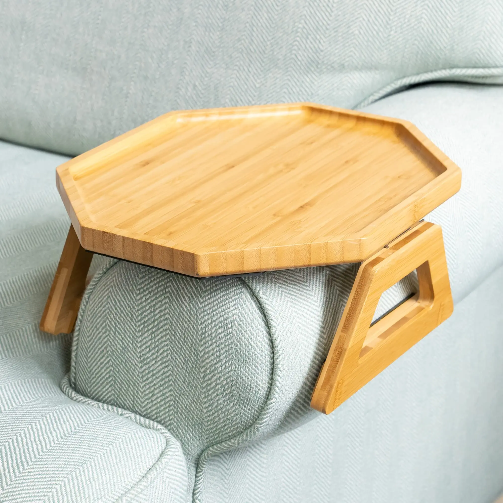 

！@Wholesale Bamboo Arm Tray Portable Sofa TV Stand for Couch Small Space Clip on Side Table for Coffee Durable Sofa Tray for Hom