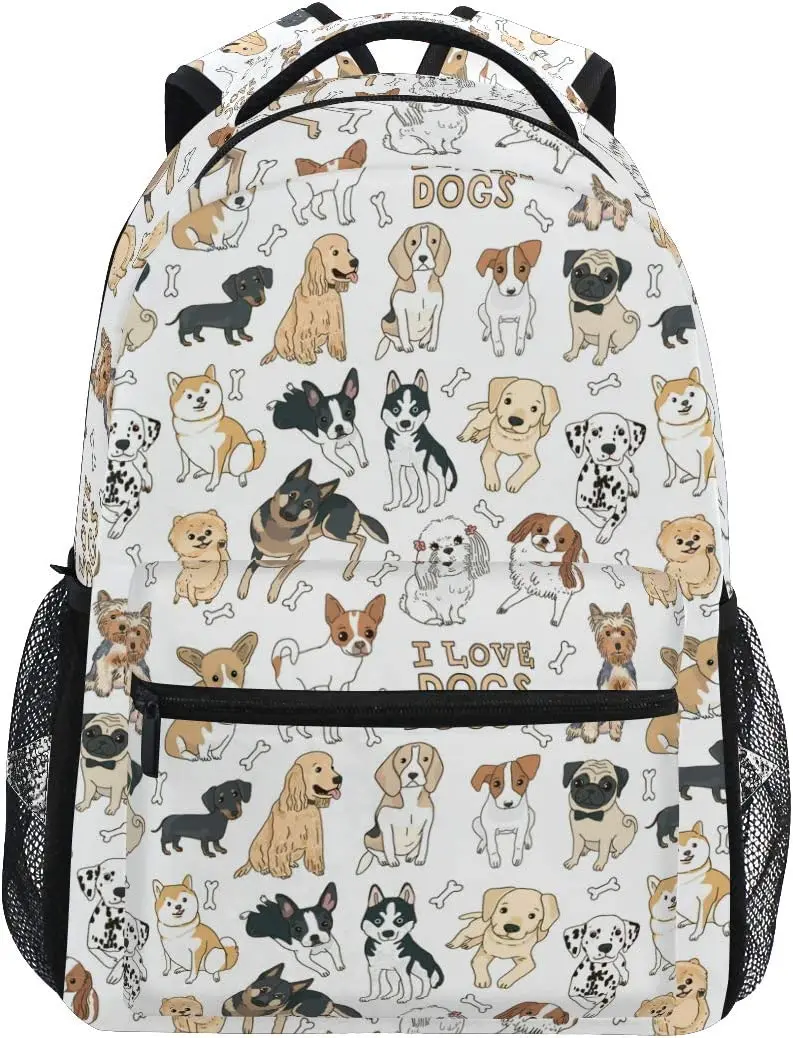 Cute Doodle Dog Print Animal Large Backpack for Kids Boys Girls School Student Personalized Laptop iPad Tablet Travel School Bag