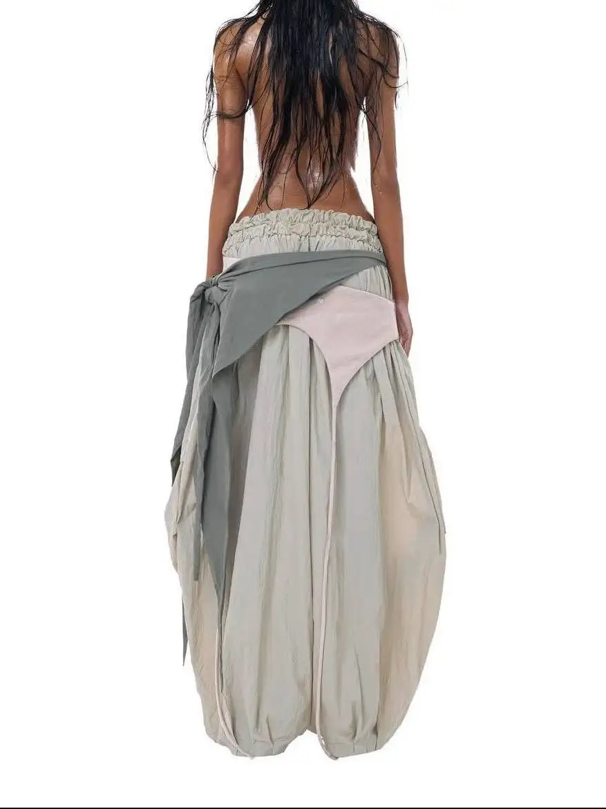 American Street Waist Seal Wide Leg Matchet Pants Women's Spring New Gray Design Sense Sports and Leisure